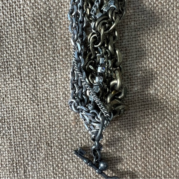 Mixed metal silver tone chain link chunky bracelet key toggle easy closure heavy - Picture 3 of 5